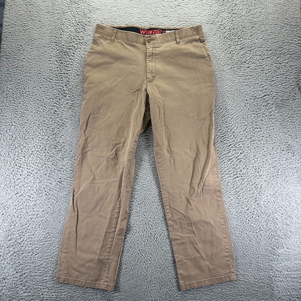 Wrangler Pant Mens 34x30 Brown Cotton Chino Straight Leg Preppy Business Stretch